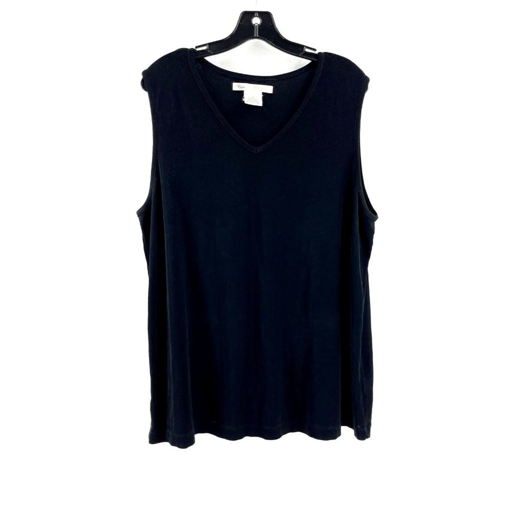 Kiara Women's Plus Black Sleeveless Stretch Top Shirt Blouse Basic Size 1X